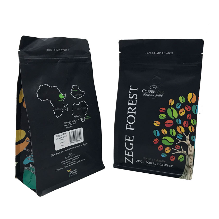 Custom Printing Recyclable Box Bottom Coffee Bean Packaging Bags with Window Wholesale