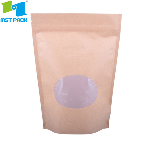 Compostable standup kraft stock bags with semi-clear window