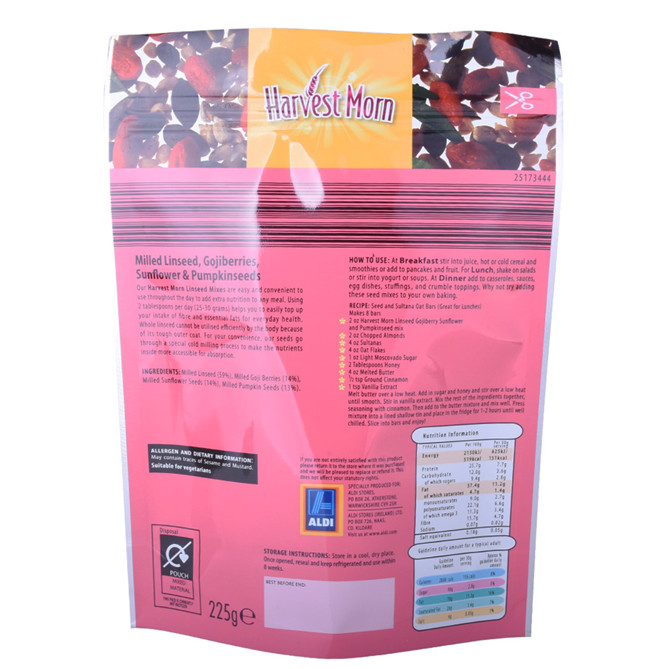 Food grade printed bags with logos for ceral packaging