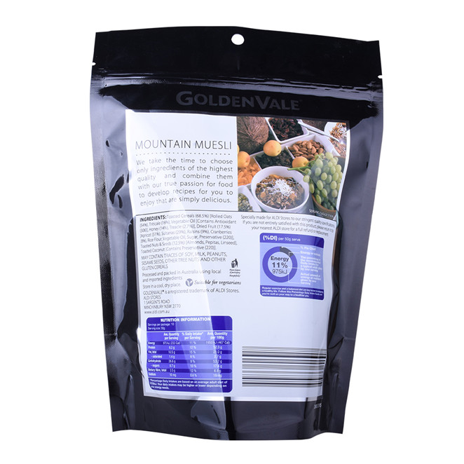 Standing wholesale compostable bags with zipper for ceral packing 
