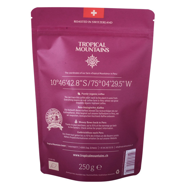 Standing Plant-based recyclable paper bag Coffee packaging