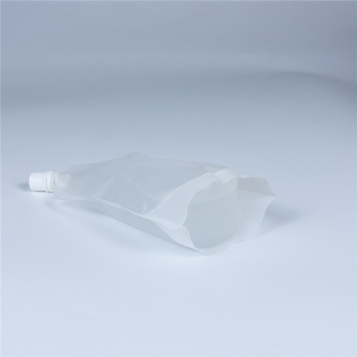 Custom recycled poly plastic bags with spout for liquid products 