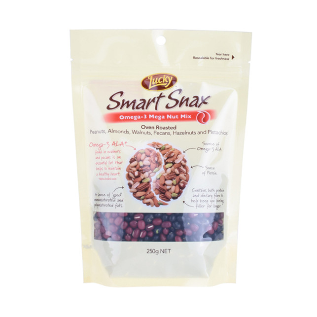 Zipped recyclable snack plastic doypack for Nuts