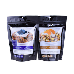 Recyclable plastics 4 stand up zipper bag for muesli