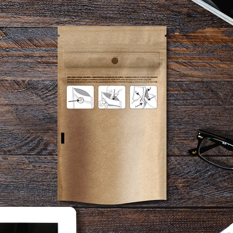 Custom Size Private Label Kraft Paper Home Compostable Child Resistant Bags for Cannabis