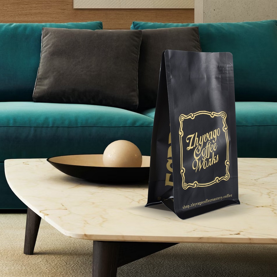 Eco Friendly Quad Seal Black 100 Fully Compostable Coffee Bags Wholesale