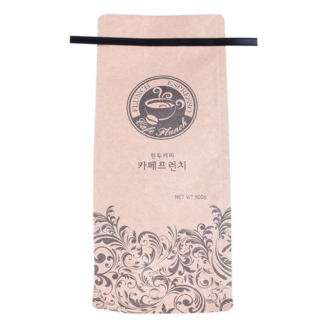Compostable block bottom kraft paper coffee bags printed with round corner