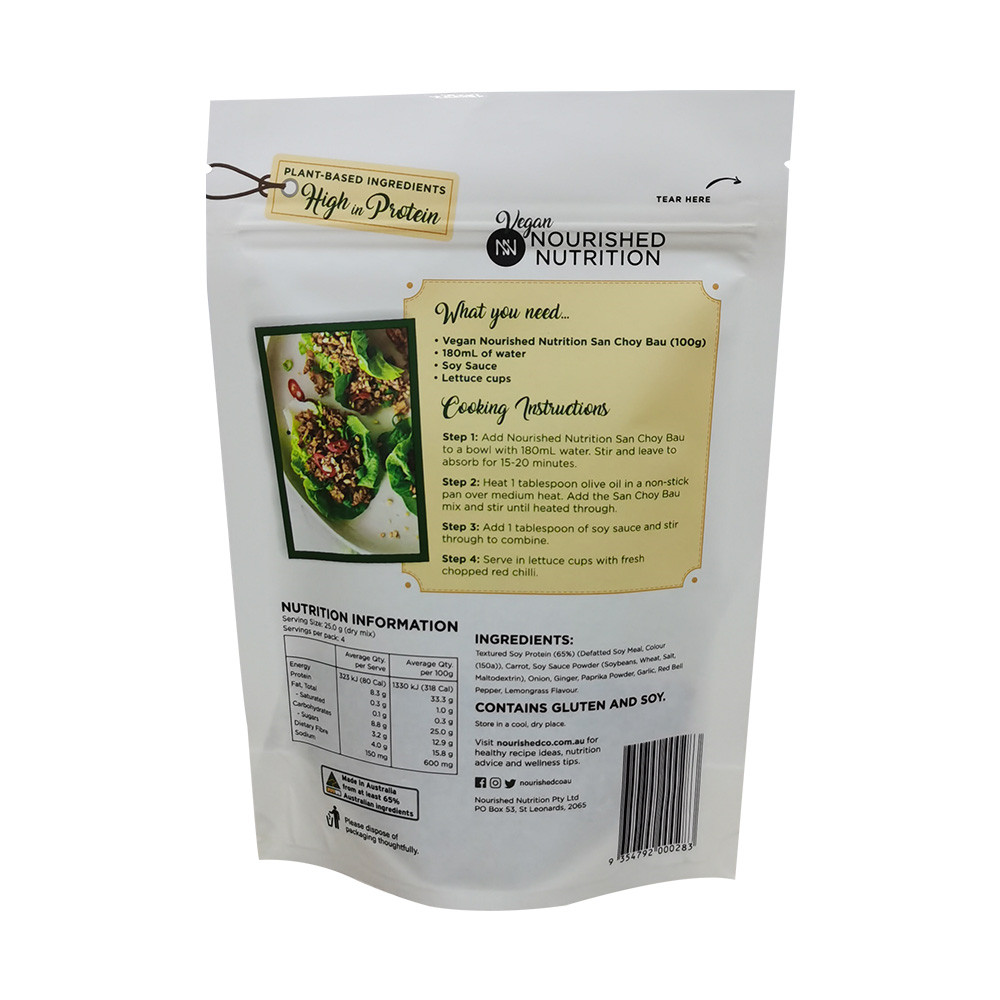 Colorful Printing White Kraft Paper Stand Up U Zip Lock Bottom Seal Pouches for Food