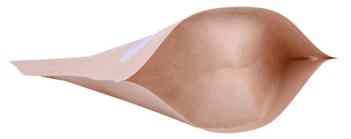 Fully compostable standing no plastic packaging for food packing with semi-clear window