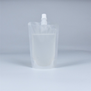 Custom recycled poly plastic bags with spout for liquid products 