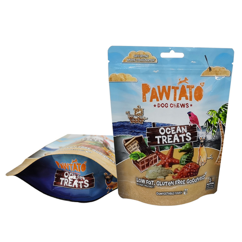 Compostable Dog Food Pouches Stand Up Airtight Zipper Plastic Packaging Bag