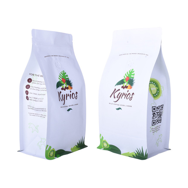 Custom Design Transparent Valve Bag Coffee in white kraft