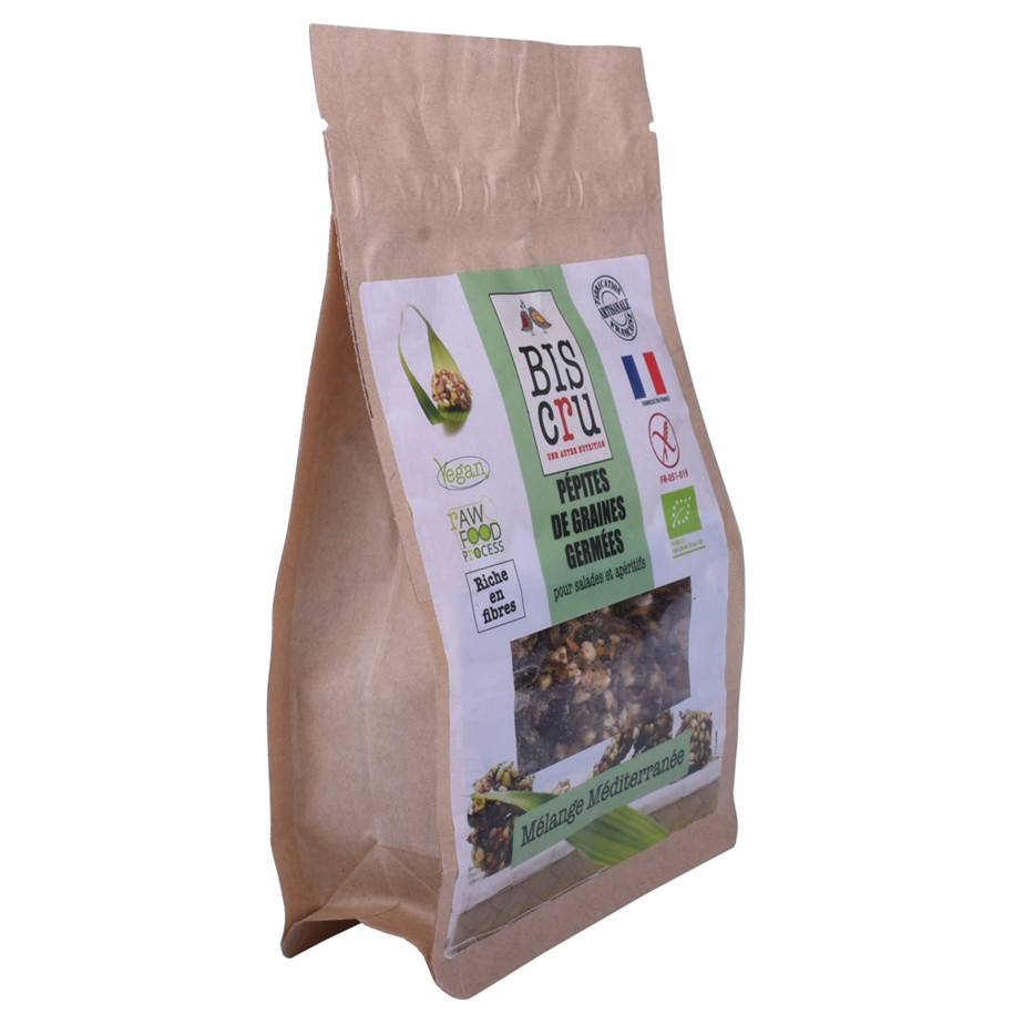 Compostable Starch Flat Bottom Tea Packaging Bags with Valve and Zip