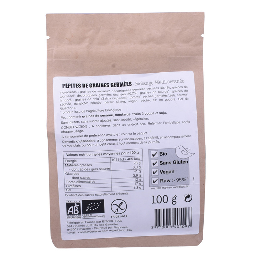 Compostable Pre-made Kraft Paper Food Packaging Pouches
