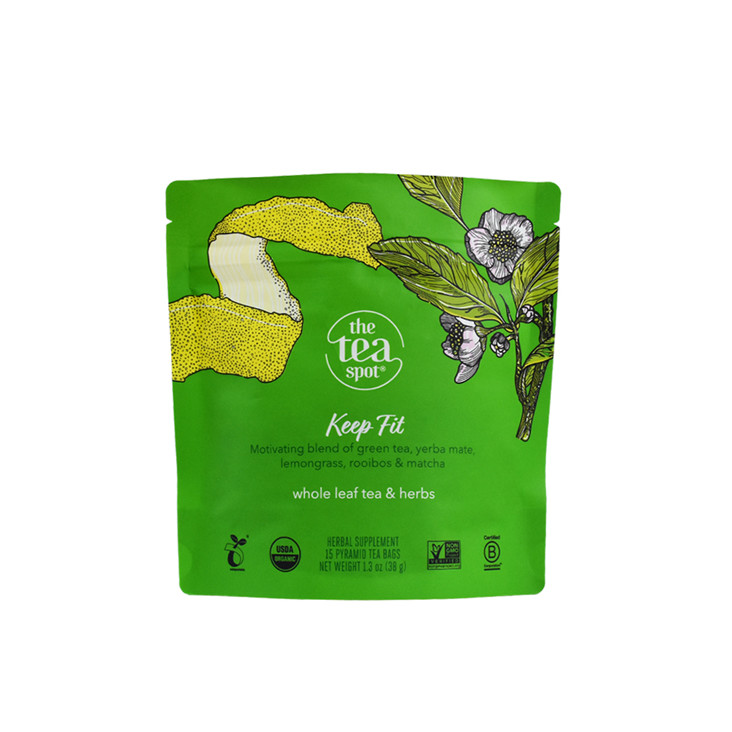 Custom Printed Biodegradable PBAT PLA Tea Stand Up Zipper Bags with Logo