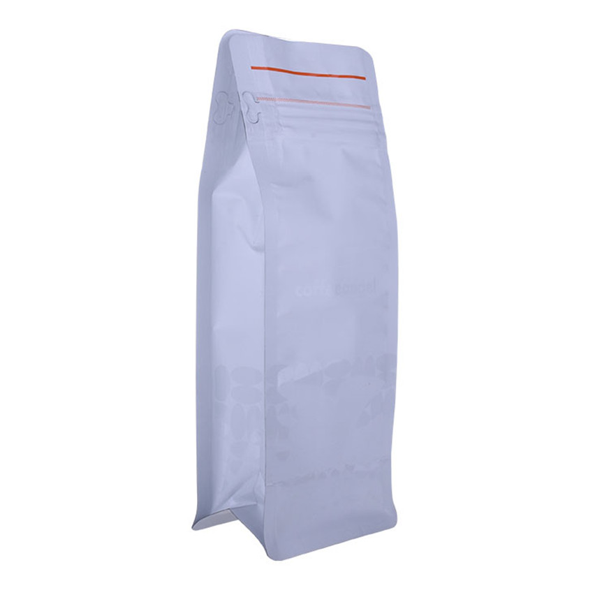 Custom Production White Flat Bottom Coffee Bag with Pocket Zipper Wholesale