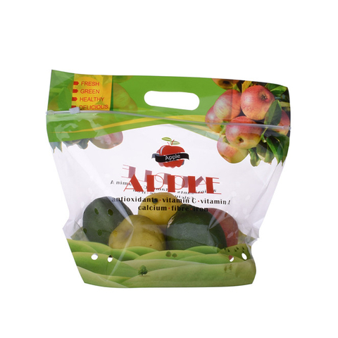 Imprinted logo on eco plastic recyclable fruit bag zipped with handle