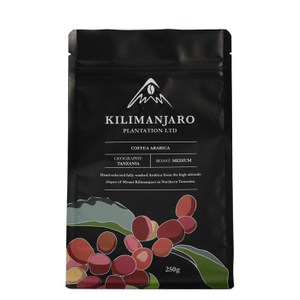 Flat bottom plastic 250g coffee bag with coffee design printed