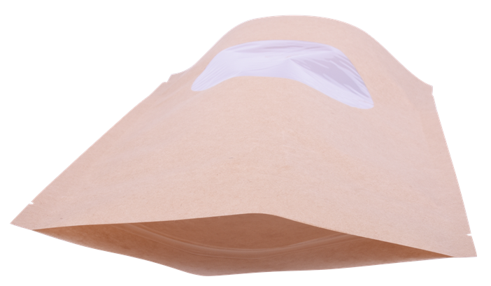 Fully compostable standing no plastic packaging for food packing with semi-clear window