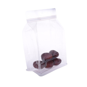 Square bottom biodegradable full transparent plastic bag for snack packing