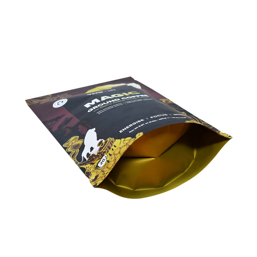 Gold Color Aluminum Plastic Coffee Kraft Bag Stand Up Pouch