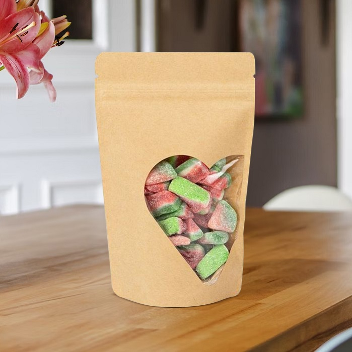 Eco-friendly Custom Personalized Small Brown Paper Candy Bags with Clear Window