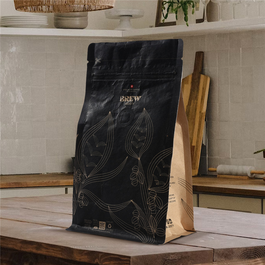 Food Safe Heat Sealed Biodegradable Brown Kraft Paper Coffee Bags