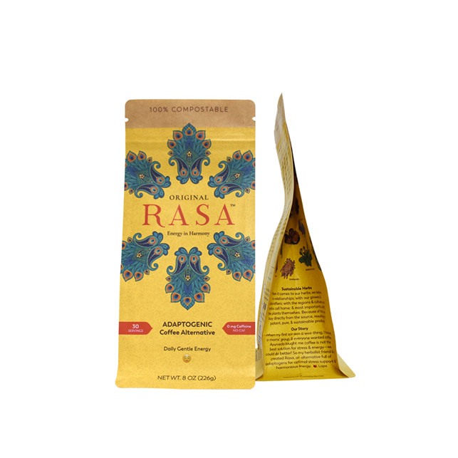 Block bottom coffee bag compostable packaging with valves