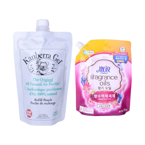 Colorful Printing biodegradable materials spout pouch with cup washing powder packet design detergent powder packing pouch