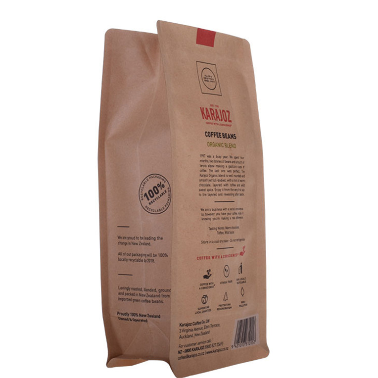 Embossing Resealabele Laminated Aluminum Foil Square Bottom Coffee Craft Paper Bag