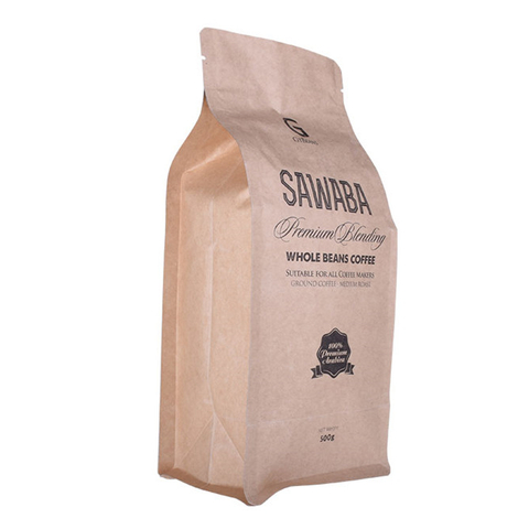 Good quality borwn kraft block bottom biodegradable tea packaging bag with printed logo