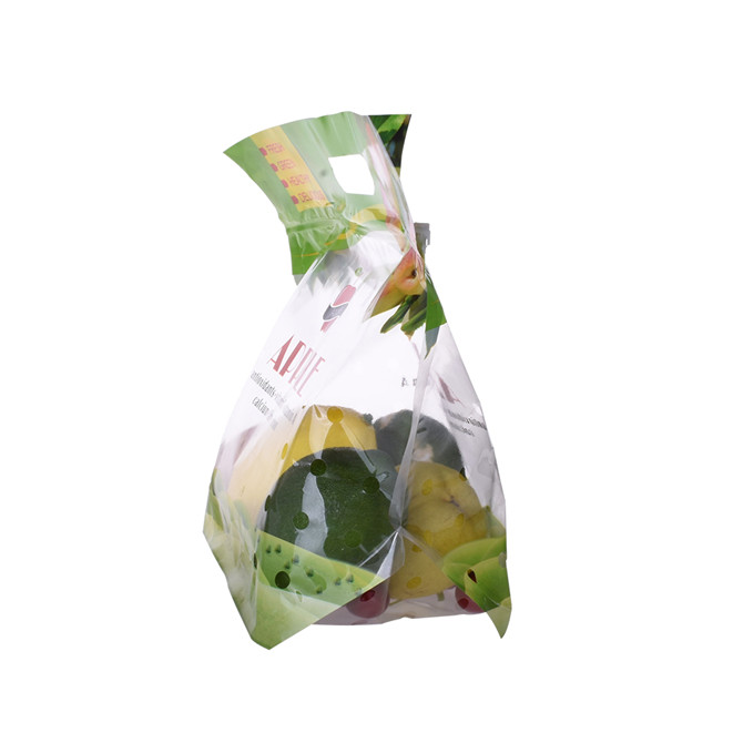 Imprinted logo on eco plastic recyclable fruit bag zipped with handle