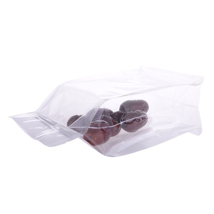 Square bottom biodegradable full transparent plastic bag for snack packing