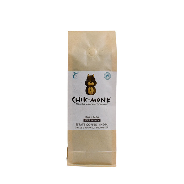 New Design Laminated Material Biodegradable Kraft Paper Flat Bottom Bags for Coffee Packaging
